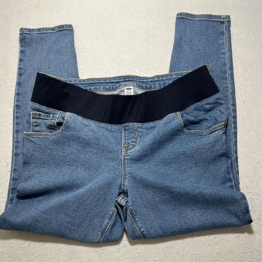Old Navy Women's 14 Maternity Rockstar Super Skinny Low Panel Denim Blue Jeans